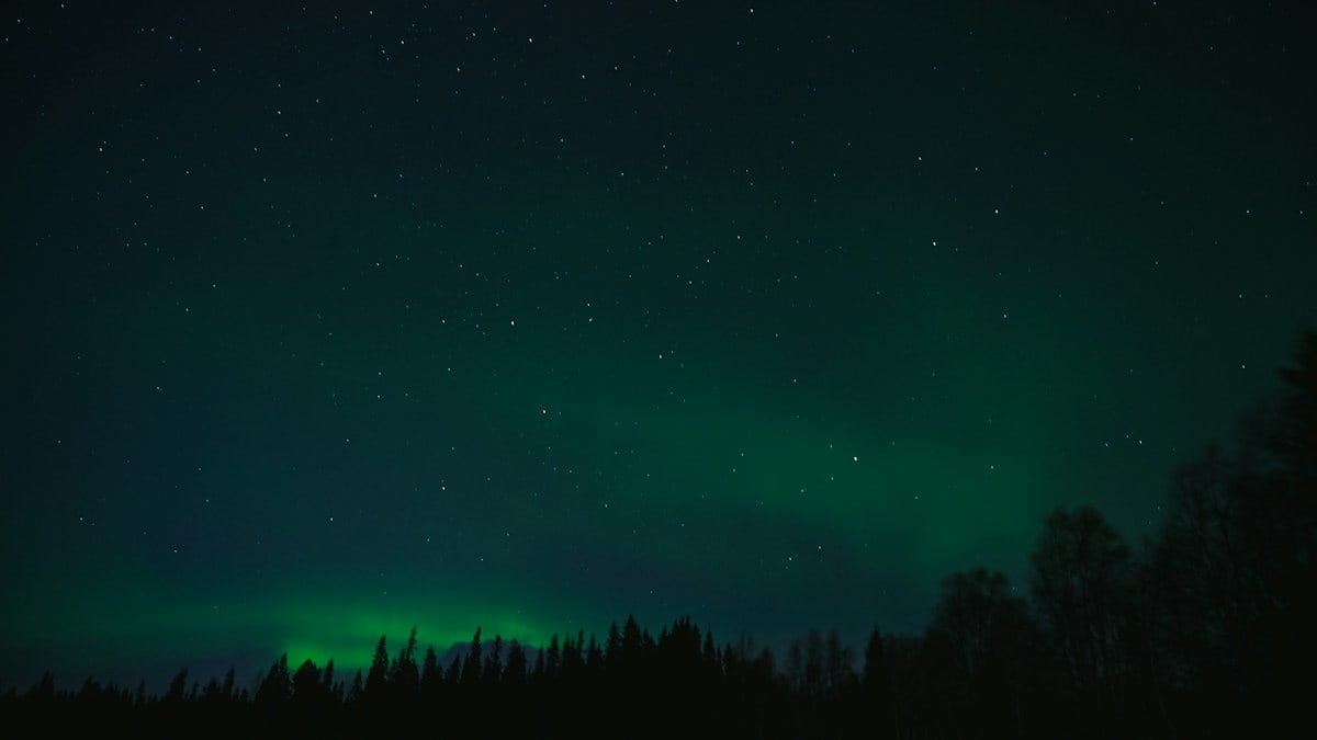 a green and black sky filled with stars